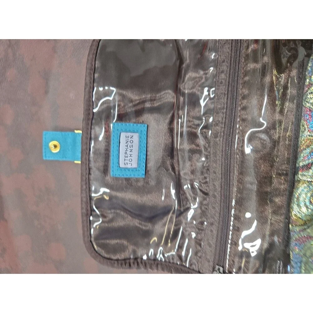 Stephanie Johnson Faux Fur Jewelry Cosmetic Bag Brown Turquoise Rhinestone